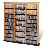 Oak Finish Triple Width Multimedia Storage Barrister Tower