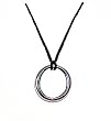 Necklace - N303 - O Circle on Black Cord - Silver Tone ~ Rhodium Plated