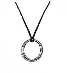 Necklace - N303 - O Circle on Black Cord - Silver Tone ~ Rhodium Plated