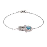 Sterling Silver Pave CZ Blue Evil Eye Hamsa Bracelet