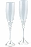 Hortense B. Hewitt Wedding Accessories, Fluted Champagne Toasting Glasses, Silver-Plated Double Heart Stems, Set of 2