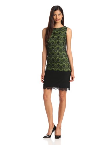 Isaac Mizrahi New York Women's Colorblock Dress With Lace Overlay And Hem, Green/Black, 8 Isaac Mizrahi New York Women's Colorblock Dress With Lace Overlay And Hem, Green/Black, 8