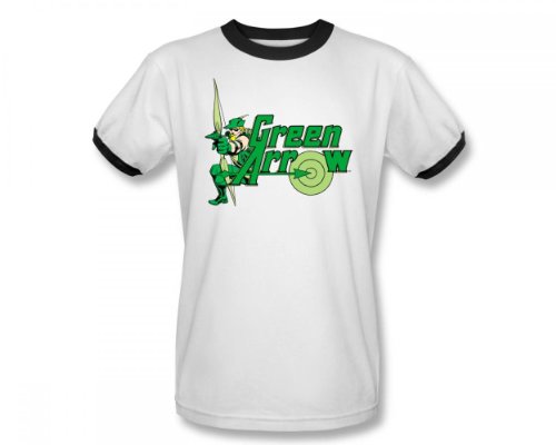  Green Arrow Ringer T-shirt - Green Arrow Adult White/Black Tee