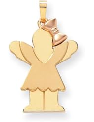 14k Two-Tone Large Girl with Bow on Right Engravable Charm