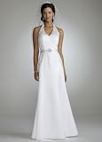 David's Bridal Wedding Dress: Beaded Lace Halter Gown with Belted Brooch Style 231M22860