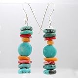 Sterling Silver, Turquoise and Spiny Oyster Bead Earrings, #8993