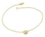 18k Gold over Silver CZ Peace Sign Charm Anklet