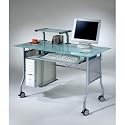 The Prota-16 Computer Glass Table (Frosted / Silver) (38.39"H x 23.62"W x 47.24"D)