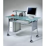 The Prota-16 Computer Glass Table (Frosted / Silver) (38.39H x 23.62W x 47.24D)