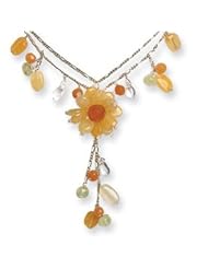 Genuine IceCarats Designer Jewelry Gift Sterling Silver Carnelian/Quartz/Prehnite Necklace In 16.00 Inch