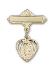 14kt Gold Baby Badge with Miraculous Charm and Polished Badge Pin