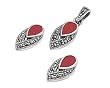 Sterling Silver Marcasite Pendant and Earrings Set - Teardrop Shape Carnelian