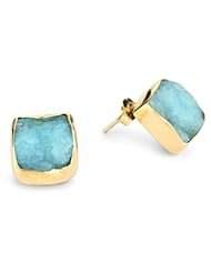 Melissa Joy Manning "Neptune" 14k Gold Bezel Set Blue Hemimorphite Druzy Post Earrings