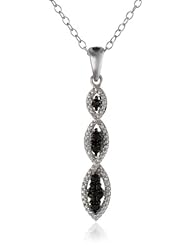 Sterling Silver Black Diamond Accent Twist Round Shaped Pendant Necklace (0.05 cttw), 18"
