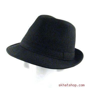 NEW SOLID BLACK  COTTON FEDORA TRILBY BELT GANGSTER HAT CAP  Small   Medium