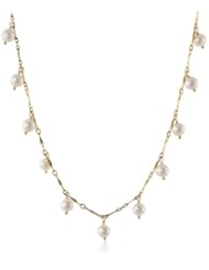 White Freshwater Cultured Pearl Dangles on Gold over Silver Long Linked Chain Necklace, 15"