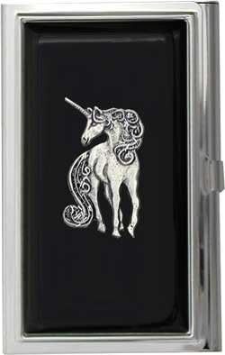 AWOL Fantasy Collection Glitter Unicorn Classic Business Card Case - Black Epoxy Finish