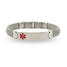 Engravable Mens Medical ID Bracelet with Mesh Band. Engrave it at EvesAddiction!