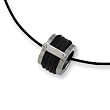 Black Leather and Brushed Stainless Steel Pendant with 18 Inch Leather Cord