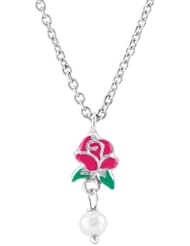 Sterling Silver, Belle Enamel Rose and Cultured Pearl Pendant Necklace, 14" to 16" Adjustable