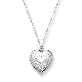 14k White Gold Engraved Heart Locket, 18 by Amazon.com Collection