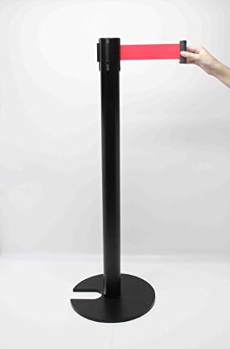 Fixture Displays Crowd Control Stanchion Queue Barrier Post Black Strap 9'10" Retract Nesting Base 12004-3