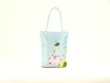 Silk Tote with Lotus Flower Embroidery, Blue