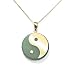 Gold Plated Sterling Silver Green Chinese Jade Yin Yang Disc Pendant