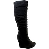 Womens Wedge Heel Tall Suede Knee High Shoe Boots