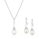 Sterling Silver and Freshwater Cultured Pearl Pendant Necklace and Earrings Jewelry Set (8 mm)
