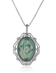 Sterling Silver Green Agate Flowers Cameo Pendant Necklace, 18"
