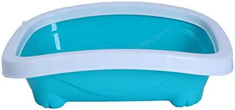 Gardner Pet THE BEST Large Cat Litter Pan with Curved Rim, White and Blue