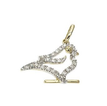 14k Solid Real Gold Diamond Bird Charm Pendant 17062