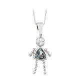 14K White Gold Cubic Zirconia Triangular Shaped Imitation Aquamarine Girl Pendant with Chain