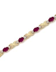 10K Yellow Gold Oval Ruby and Diamond Bracelet