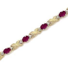 14kt Yellow Gold X and O Diamond and Ruby Bracelet by