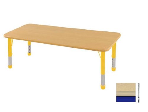 Early Childhood Resource ELR-14109-MMBL-TS 24 in. x 72 in. Maple Rectangular Adjustable Activity Table with Maple Edge and Blue Toddler Legs Nylon Swivel Glides