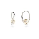 Eve's Addiction Elegant Sterling Silver CZ Floating Pearl Earrings
