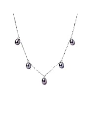 Blue Pearls - 5 dangling AAA cultured pearl Necklace - Black BPS 1200 O
