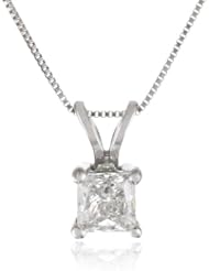 14k Gold Princess Cut Diamond Solitaire Pendant Necklace (1/2 ct, I-J Color, I1-I2 Clarity), 18"