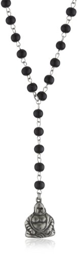 Ettika Silver Colored Buddha Wooden Black Rosary Necklace