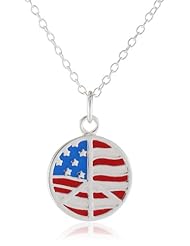 Sterling Silver Enamel American Flag Peace Sign Pendant Necklace, 18"