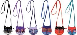 Laurel Burch Assorted Mini Crossbody Bag W/Zipper Top 6 1/2"X6" Assorted Feline Faces LB4460
