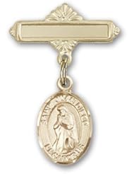 14K Gold Baby Badge with St. Juan Diego Charm and Polished Badge Pin
