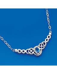 925 Sterling Silver Irish Love Knot 18" Necklace with Genuine London Swiss Blue Topaz Center Stone