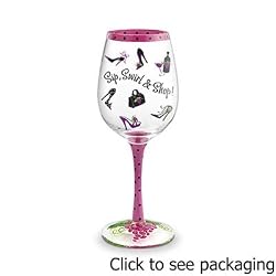 Wine Glass "Sip, Swirl & Shop!", Hand Painted Glassware