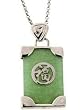 Sterling Silver Genuine Green Jade Chinese Peace Pendant