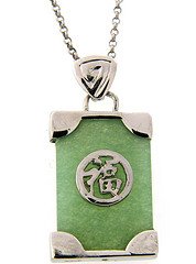 Sterling Silver Genuine Green Jade Chinese Peace Pendant
