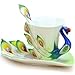 DUSIEC Collectable Fine Arts China Porcelain Tea Cup and Saucer Coffee Cup Peacock Theme Romantic Creative Present (Green)