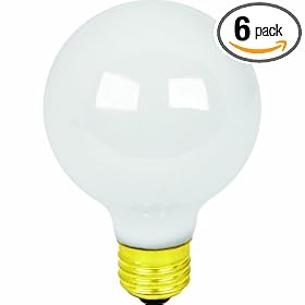 Feit Electric 60G25/W/MP-130 60-Watt G25 Globe Bulb, White, 6 Pack